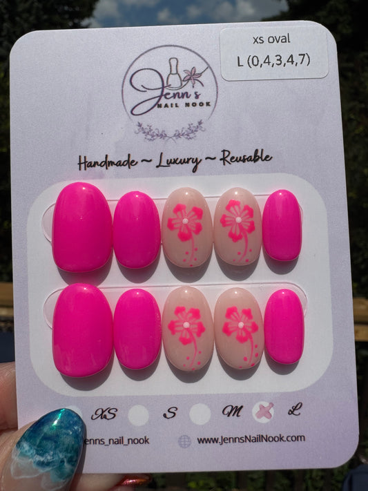 Pink Hibiscus – Pre-Designed Press-On Nail Set
